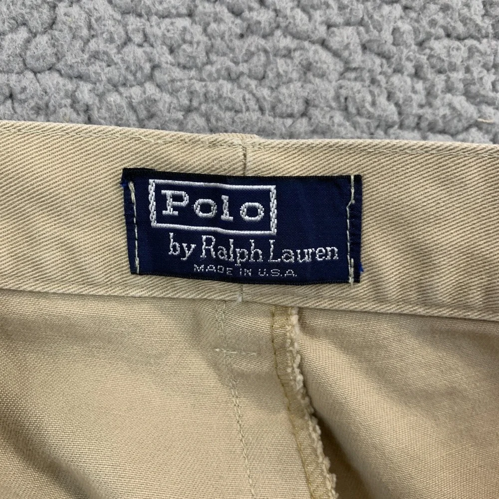 Polo Ralph Lauren Chino Pants Mens 36 x 32 Khaki Tan Pleated Vintage Made In USA